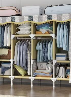 为简易布衣柜家用卧室布衣柜钢管加粗加固衣橱收纳架子全钢出租屋