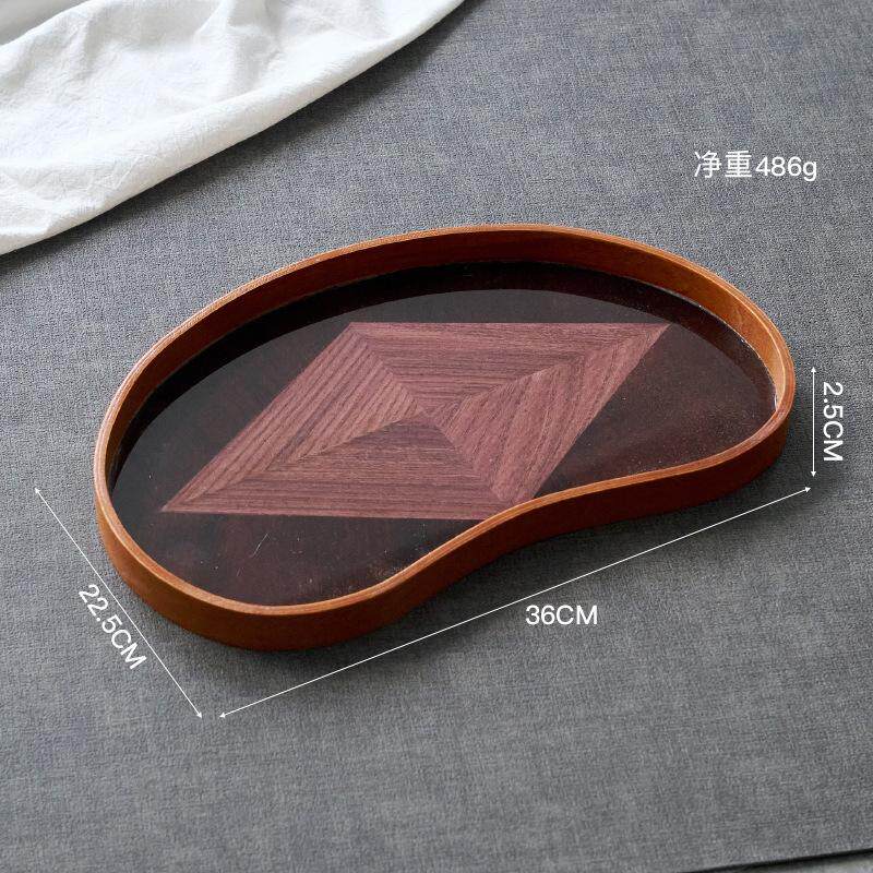 海棠压花玻璃托盘复古长方形茶盘收纳摆件茶水杯子点心水果盘