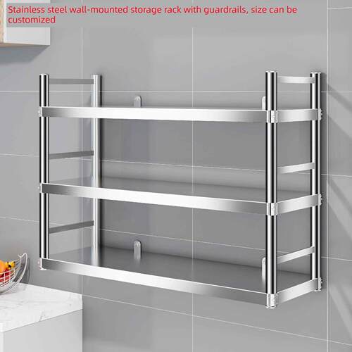 304不锈钢储物架两层厨房墙微波架壁柜壁挂式碗架货架储物锅架