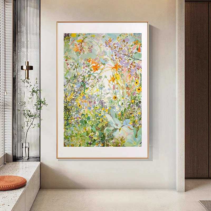 现代治愈系卧室装饰画绿色小众艺术玄关抽象画客厅餐厅高级感挂画
