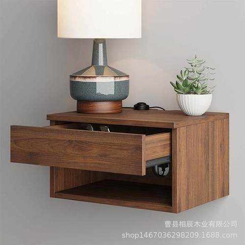 1230墙现挂式浮开动卧室头柜带储物抽屉床代放式书架深棕色胡桃木