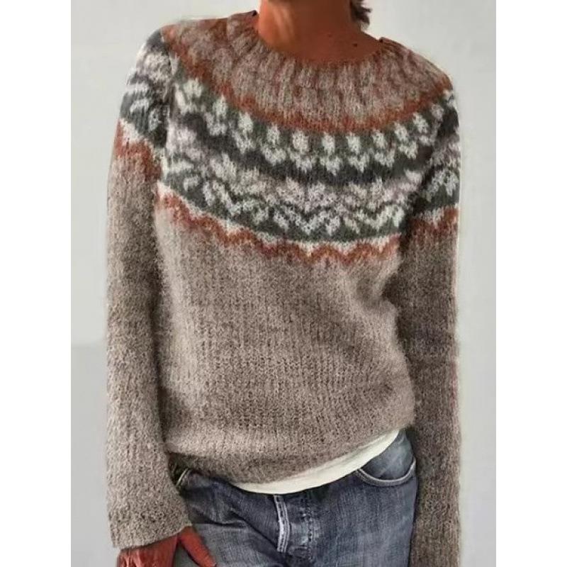round neck loose pullover colorblock Womens fashionable