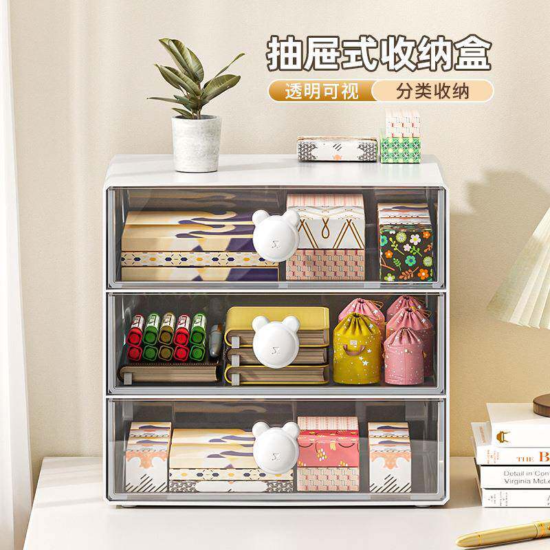 桌面组合收纳盒抽屉式办公室杂物透明整理盒宿舍文具笔筒储物柜子