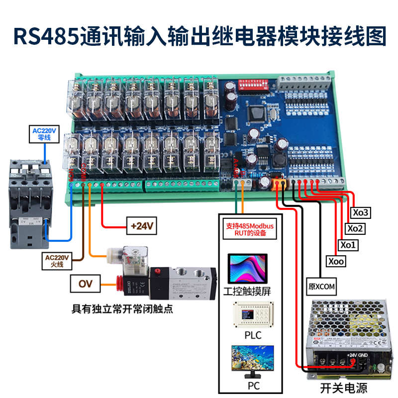 华庆军RS485通讯输入输出继电器模块ModbusRTU协议工控板IO扩展
