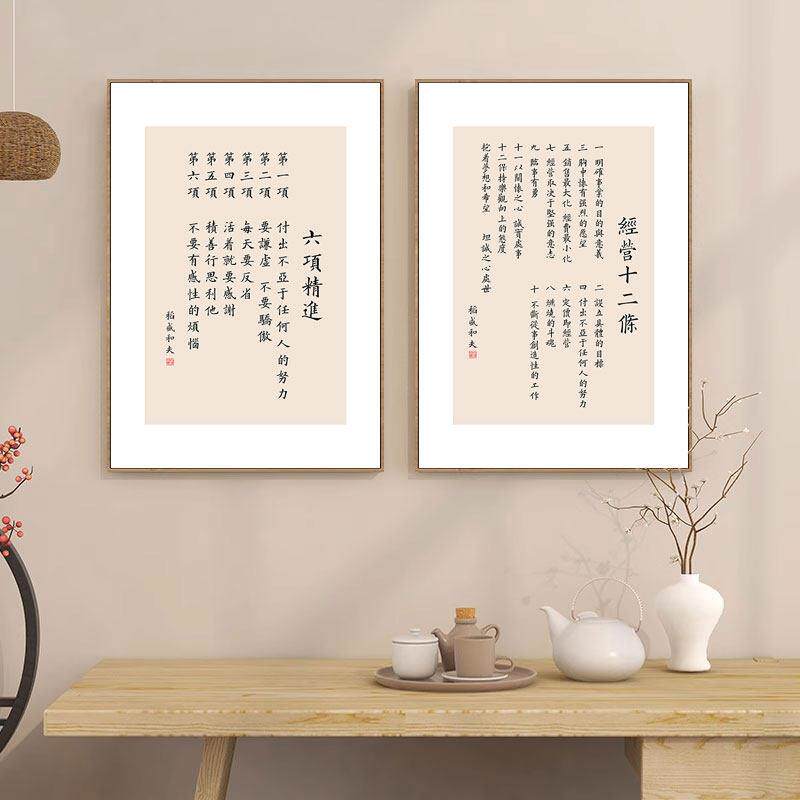 稻盛和夫六项精进字画办公室励志挂画新中式书房茶室背景墙装饰画