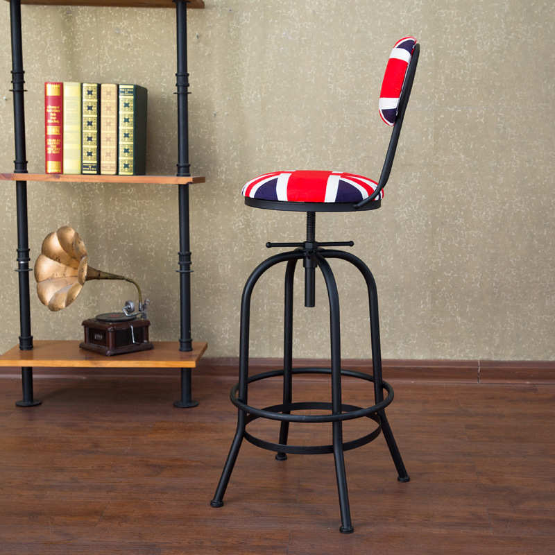 美式复古LOFT酒吧椅升降椅高脚吧凳铁艺靠背吧台椅前台椅子