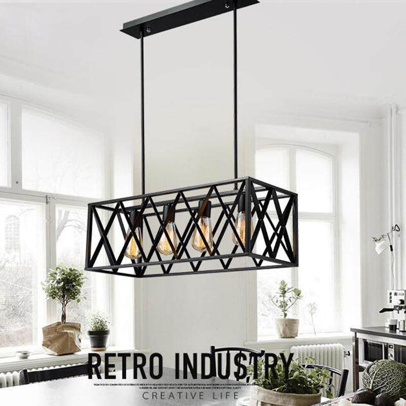 厂家销售4头6头铁艺吊灯长方架吊灯玻璃箱架吊灯吸顶灯铁网架灯