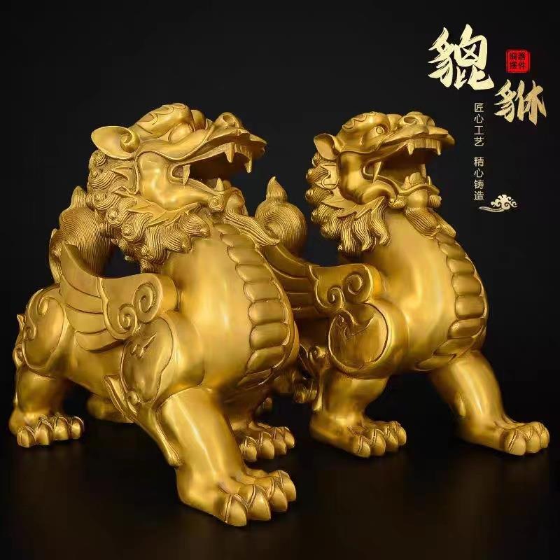 新款直销貔貅摆件一对黄铜天禄皮丘客厅办公室铜貔貅大号开业礼品