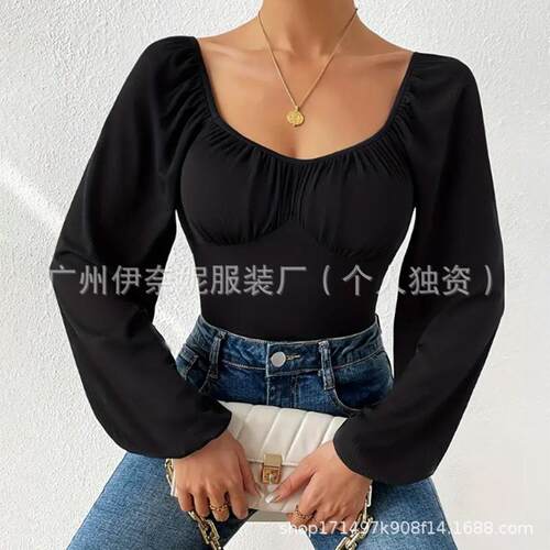 Square collar long sleeved jumpsuit for women, slimming