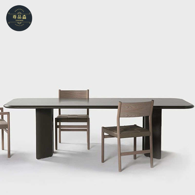 全实木长方形餐桌小户型客厅餐厅家用饭桌侘寂风设计师洽谈大板桌