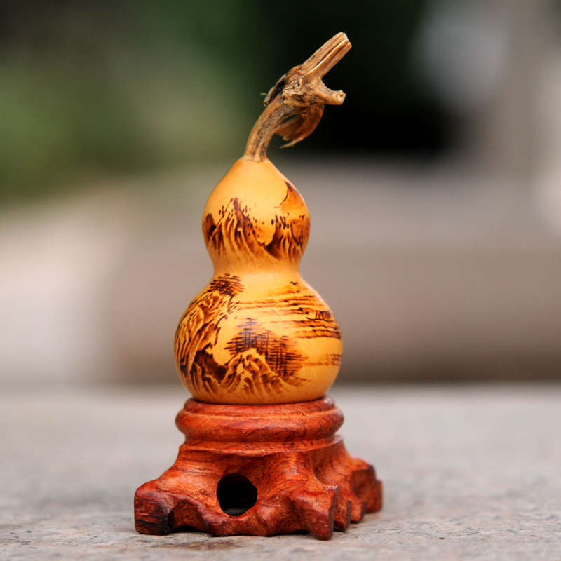 葫芦山水葫芦小烙画天然摆件葫芦手工手把玩烙画工艺品精品捻烙画