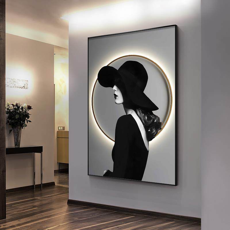 现代轻奢沙发背景墙装饰画 画竖版玄关人物LED灯挂画 画巨幅客厅,家居饰品,现代装饰画,淘宝优惠券,粉丝福利购,淘宝优惠卷