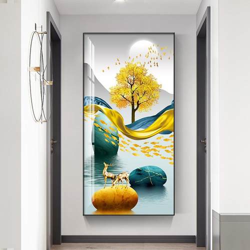 入户玄关装饰画竖版现代瓷廊走过道挂画大IPZ气奢正对门轻玄幻晶