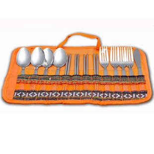 不锈钢餐具套装 户外野营4人刀叉勺筷子野餐烧烤用品收纳包收纳袋