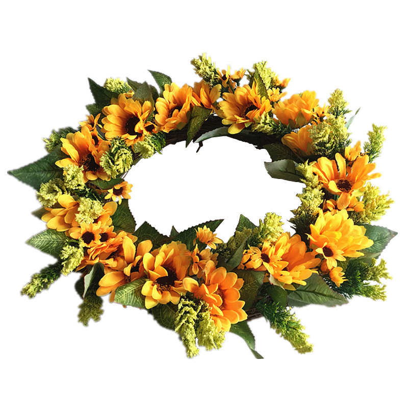 欧式仿真黄色向日葵花环绢花门饰节日挂饰壁饰采购货源