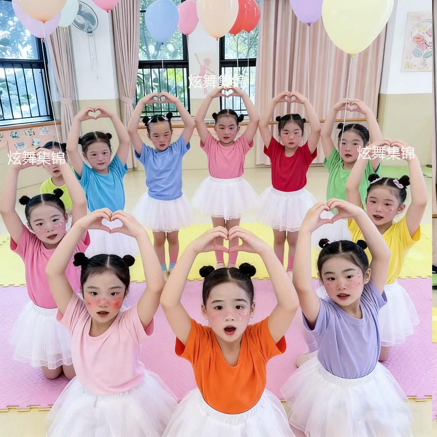 孩子的天空演出服蓬蓬裙儿童运动会开幕式服装糖果色幼儿可爱短袖