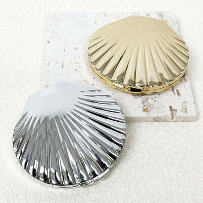 Shell Shaped Double Sided Makeup Mirror, Silver and Gold She