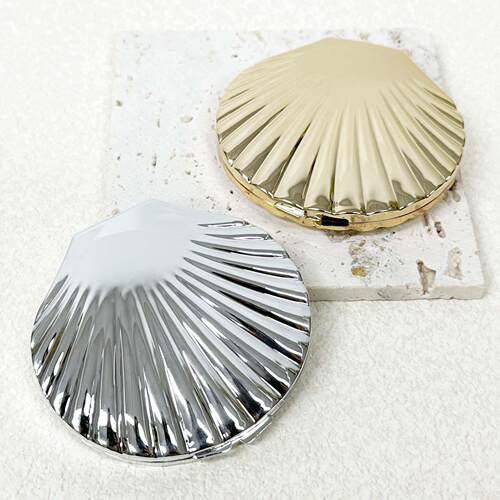 Shell Shaped Double Sided Makeup Mirror, Silver and Gold She