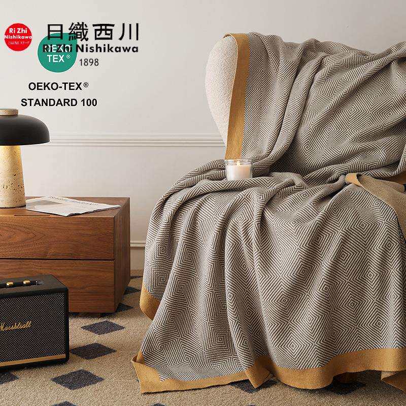 轻奢和风全棉毛毯午睡沙发毯盖毯床尾巾纯棉办公室头等舱航空毯子