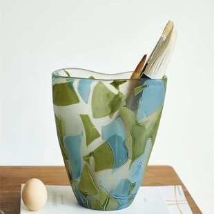 轻奢高级感中古花纹玻璃花瓶客厅摆件高档餐桌电视柜插花装 饰花器