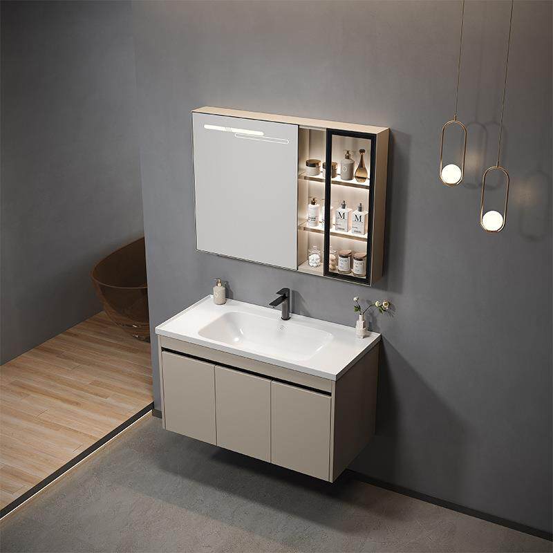 柜王洗漱陶瓷风一体牧久太空脸盆组合加厚蜂窝台洗手浴室柜铝奶油