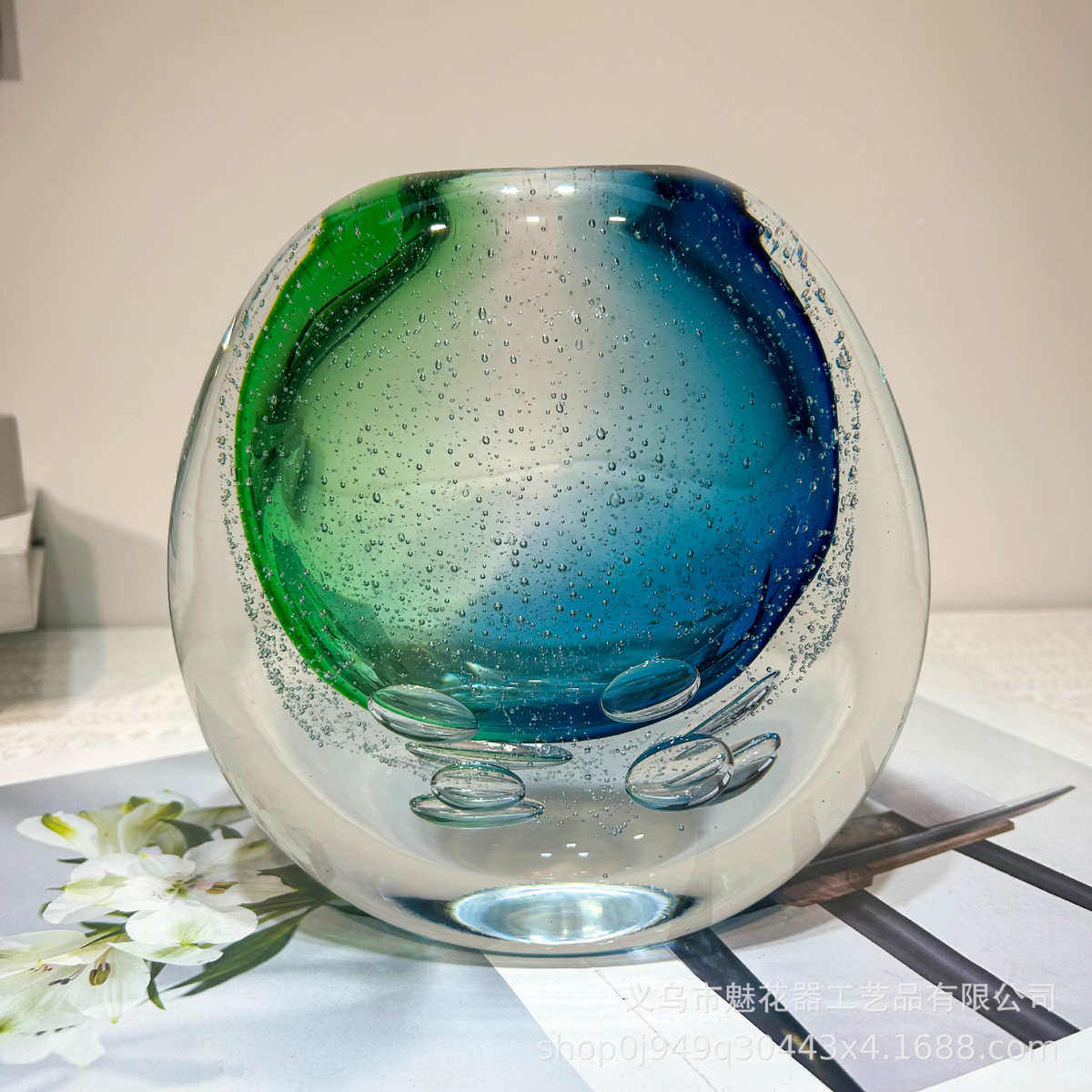 软手工气泡办公室现代花瓶琉璃样板间轻餐桌装款摆件海洋风客厅奢,家居饰品,花瓶,淘宝优惠券,粉丝福利购,淘宝优惠卷
