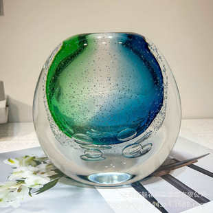 琉璃手工花瓶摆件办公室客厅餐桌样板间软装 现代轻奢风海洋气泡款