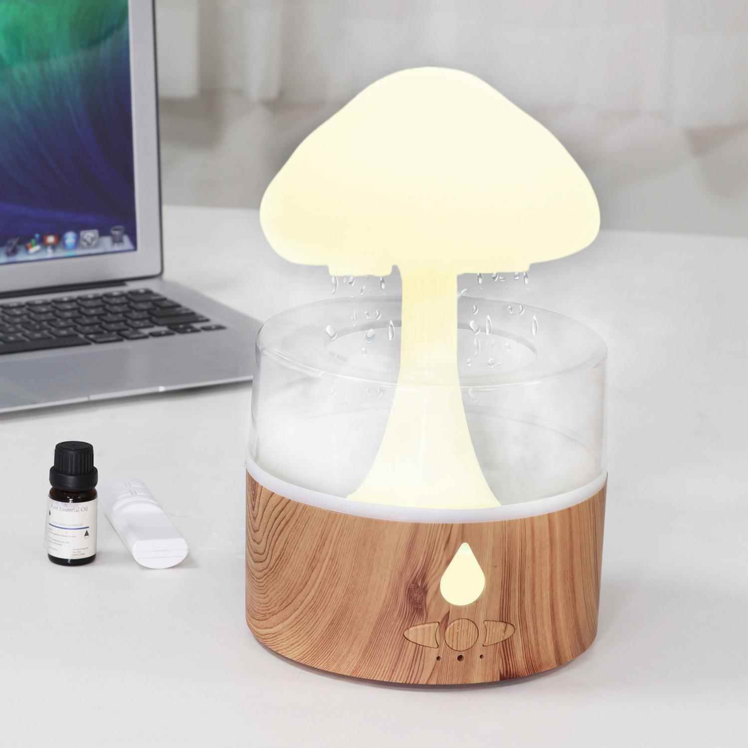 跨境云朵下雨加湿器七彩灯超声波雾化雨滴加湿云雨蘑菇香薰机静音