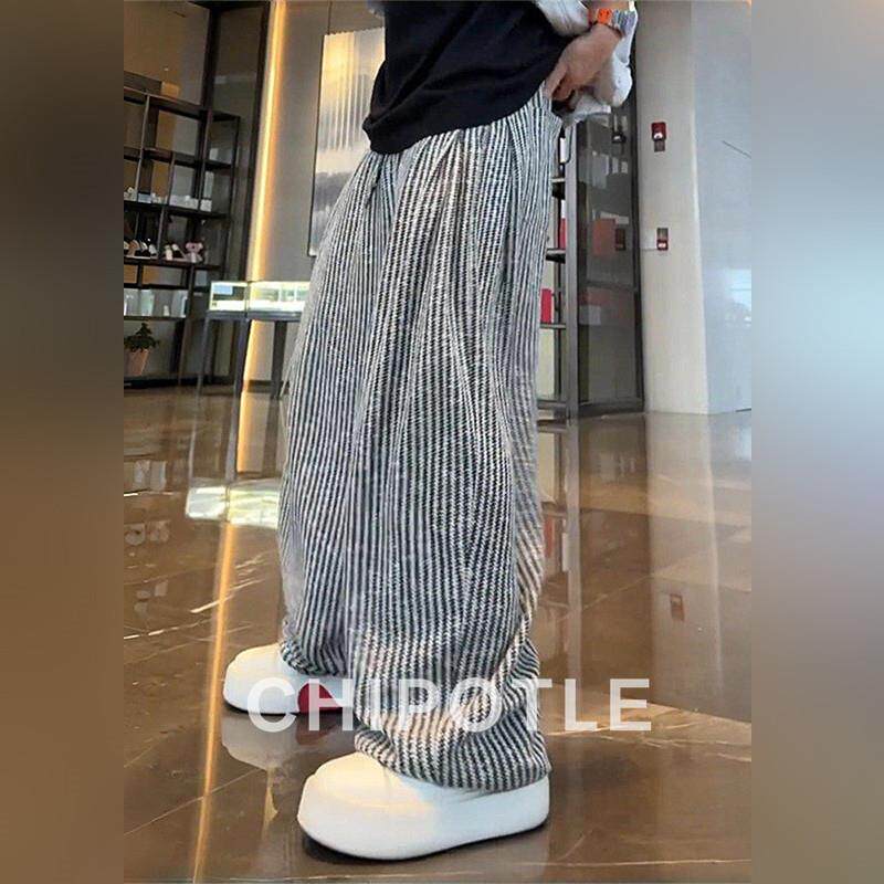 韩国CHIPOTLE高档慵懒风阔腿休闲裤男2026春季时尚百搭条纹长裤子