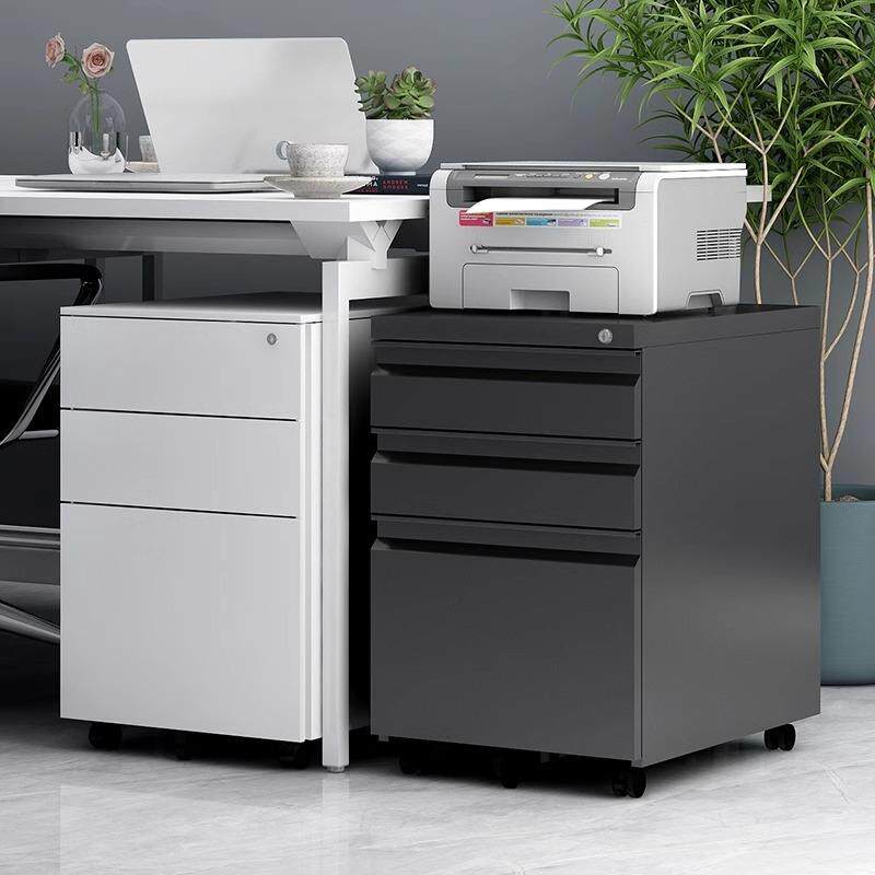 办公桌下活动柜带轮子三抽矮柜带锁钢制储物收纳抽屉柜铁皮文件柜