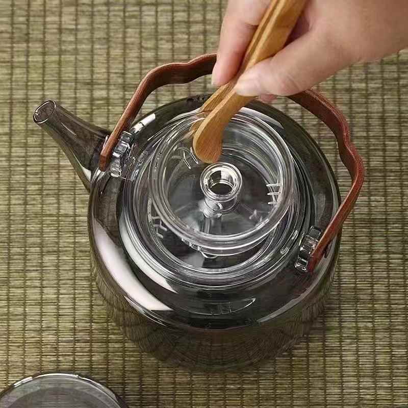 新款直销烟灰色围炉煮茶高硼硅耐热玻璃茶壶大容量家用泡茶壶轻奢