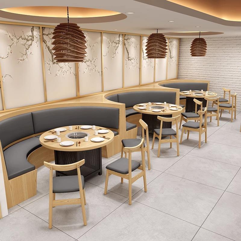 实木火锅店桌椅卡座港式复古冰室餐厅椅子网红东南亚餐厅桌椅组合