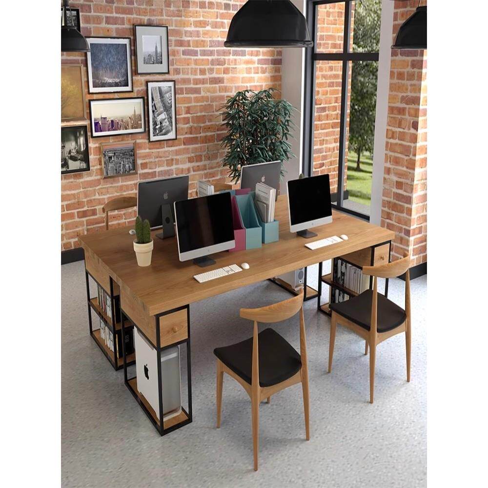 实木电脑桌办公桌椅组合职员工位卡座单人双人4位8办工台式电脑桌