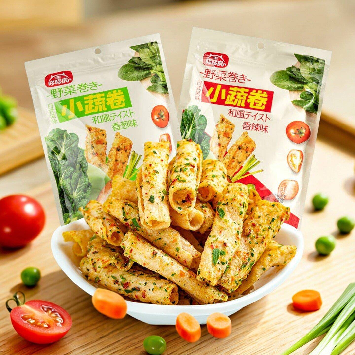 哆哆虎香脆蔬菜卷小蔬卷薯片锅巴休闲充饥解馋网红零食好吃的袋装