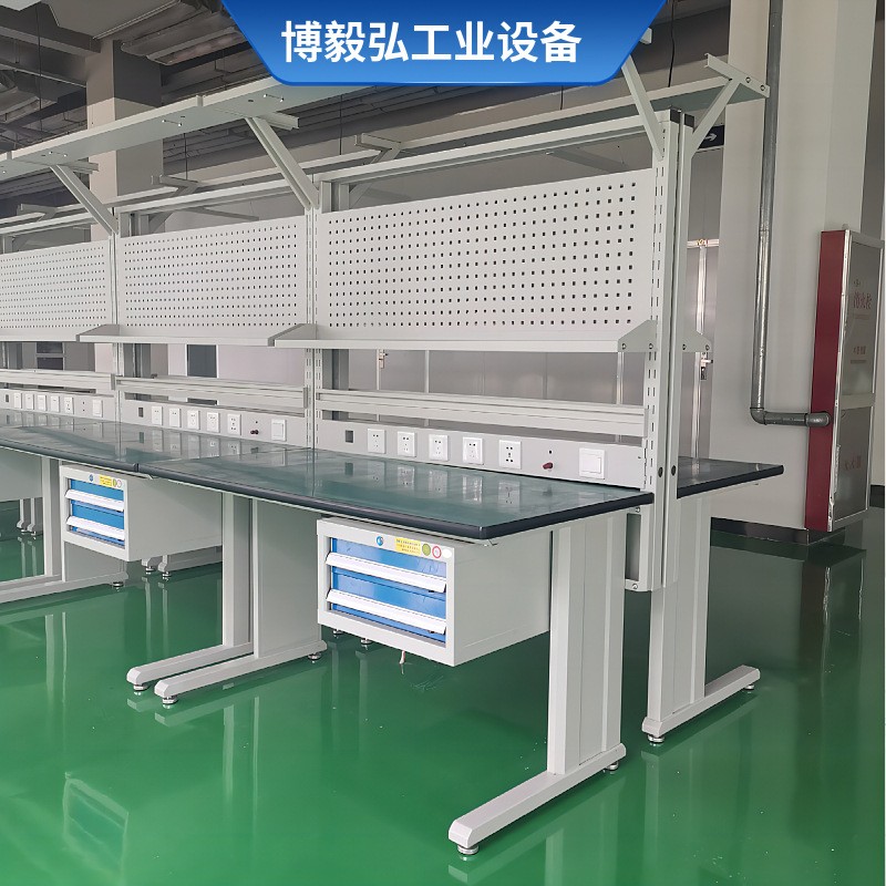 深圳复合型台面操作台 防静电钳工工作台 带挂板重型钳工装配平台