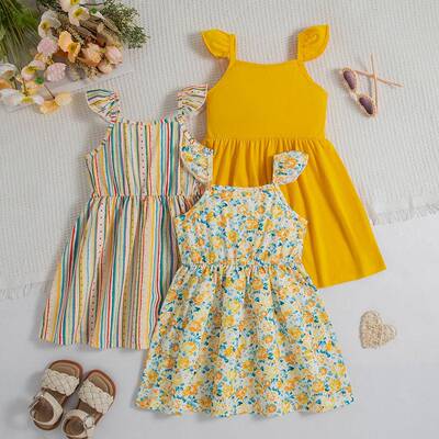 youthful girl floral dot striped pure color sleeveless