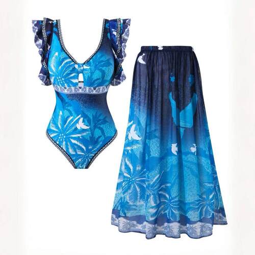 Bikini one-piece swimsuit, mesh skirt, round skirt, double