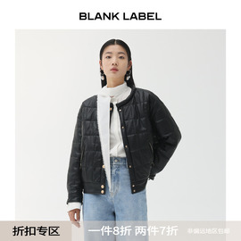 blanklabel极简高级微光泽，环保pu皮衣，短款棉衣棉服女冬黑色夹克