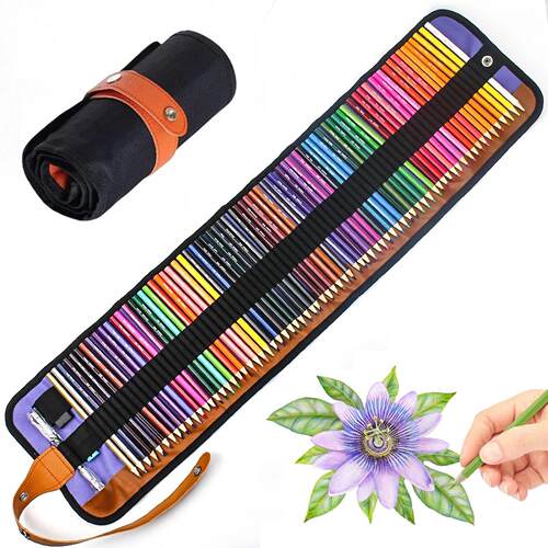 50/72-Piece Colored Pencil Set with Canvas Roll-Up Case - Pe