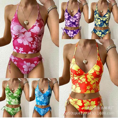 Two-Piece Set Women's Floral Print Tie Back Bikinis Set