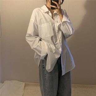 白色衬衫女秋季新款韩版学生宽松长袖衬衣港风覆古设计感百搭上衣