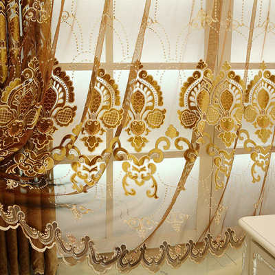 欧式窗帘客厅成品豪华大气落地窗纱帘绣花丽丝绒别墅窗帘布定制
