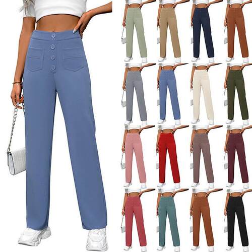 Women's high waisted pocket wide leg straight leg pants,