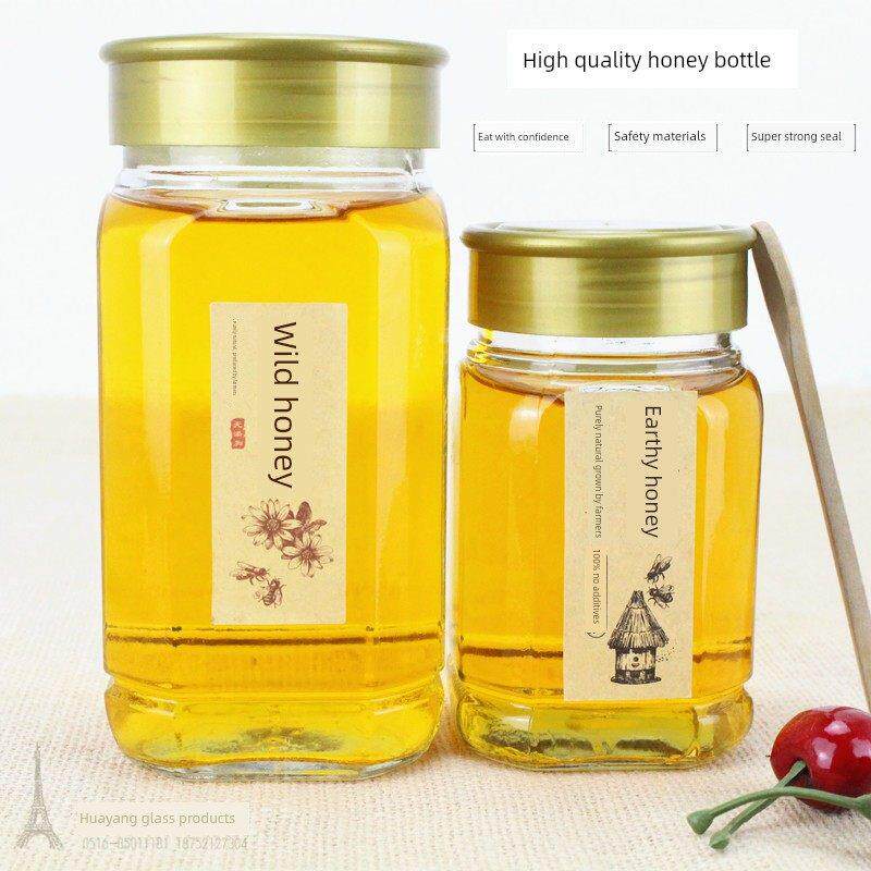 1斤1.0公斤八角形蜂蜜玻璃瓶六角形蜂蜜瓶密封玻璃储罐果酱瓶蜂蜜