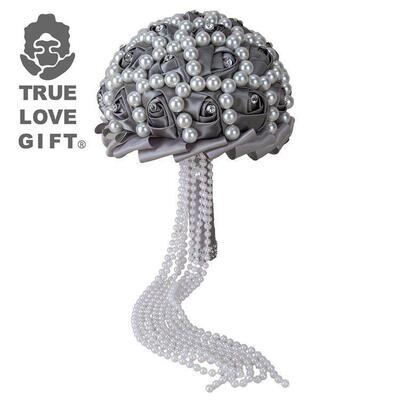 weeding珍珠新娘手捧花婚庆用品 缎带水钻手拿花结婚摄影道具