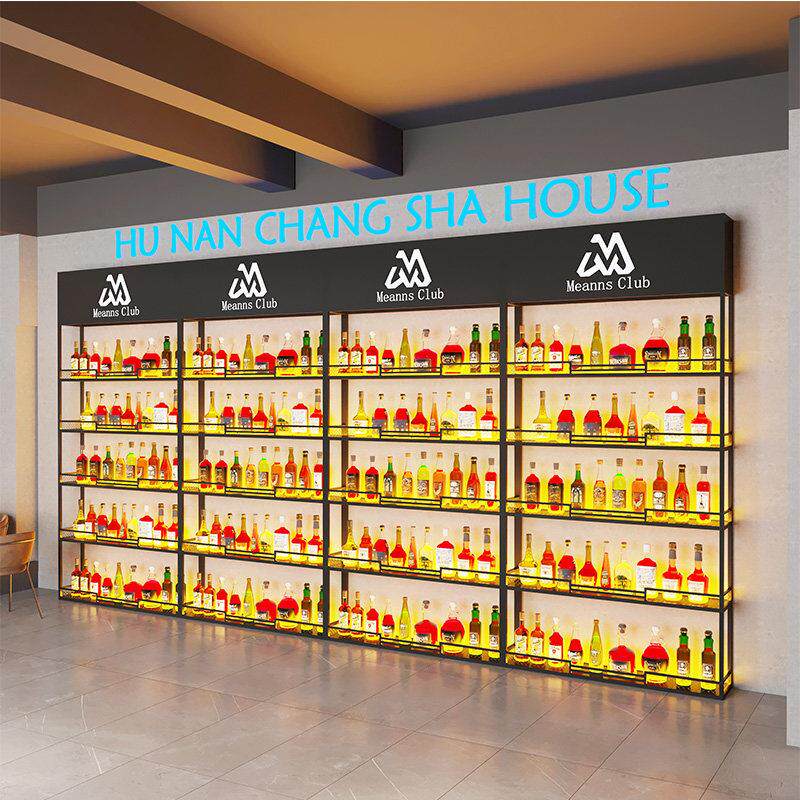 吧台背景架铁艺酒架发光置物红酒展示工业风靠墙式酒柜酒吧酒水架