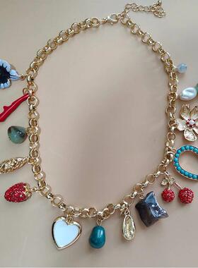 Vintage Jewelry Gold Color Acrylic Crystal Stone Coral Pearl