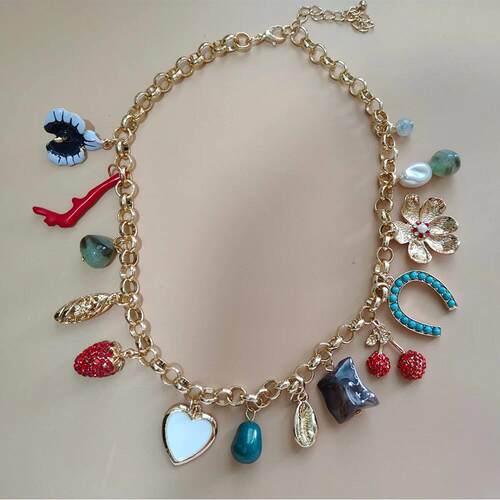 Vintage Jewelry Gold Color Acrylic Crystal Stone Coral Pearl