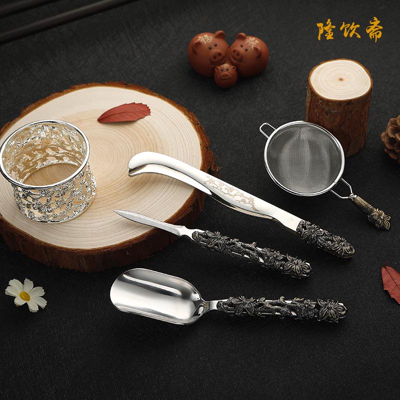 茶道六君子套装大马士革普洱刀钢合金茶夹茶刀功夫茶具配件养壶笔