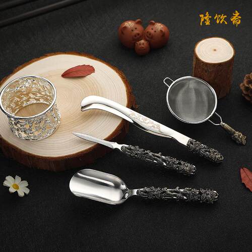 茶道六君子套装大马士革普洱刀钢合金茶夹茶刀功夫茶具配件养壶笔